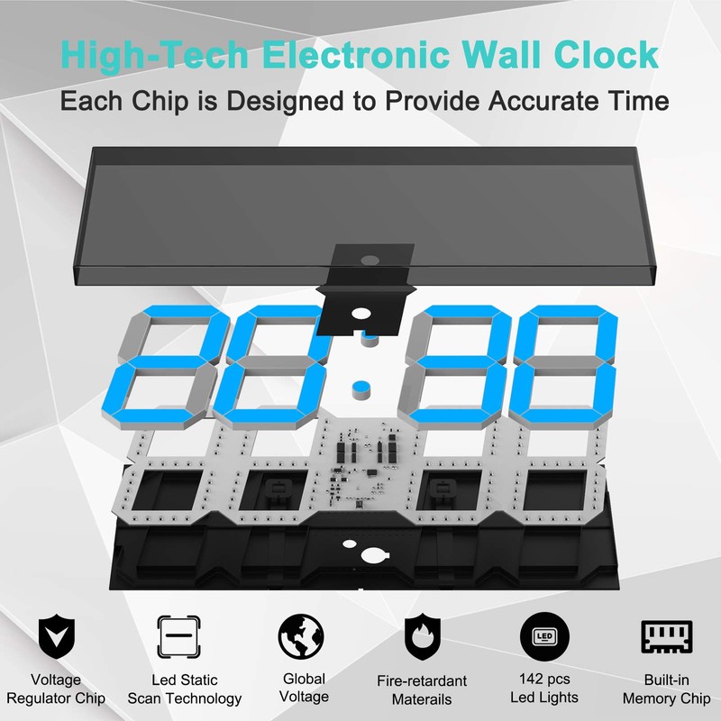 CHKOSDA LED Large Digital Wall Clock, Oversize Wall Clock with