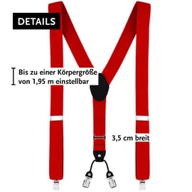 DonDon Men's 3.5 cm Wide Trouser Braces In Y-Shape, Elastic and Adjustable 2-Piece Set with Matching-Colour Bow-Tie 12 x 6 cm - red
