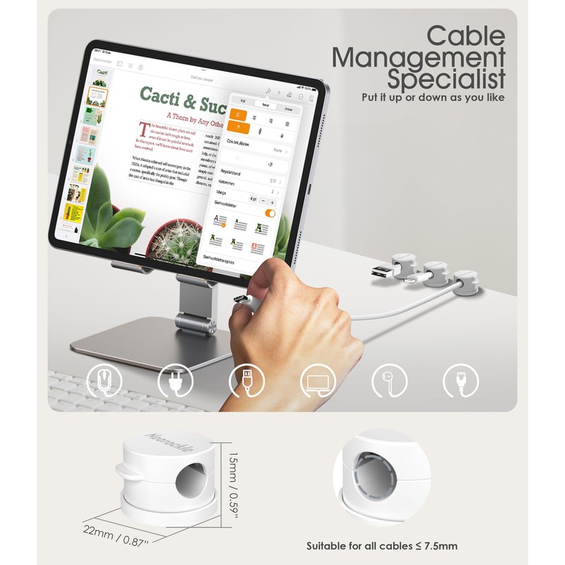 Nearockle Magnetic Cable Clips Upgraded Strong Magnetic Cord Holder (White,