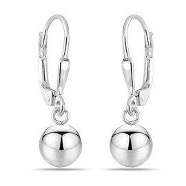 LeCalla Sterling Silver Drop Ball Earrings for Women's Lightweight Classic Leverback Round Bead Ball Drop Dangle Earrings, Sterling Silver, No Gemstone