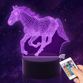 AIRUEEK Horse Girl Gift, Horse Toy 3D Illusion Lamp Horse with Remote Control Night Light Girls + Touch 16 Colour Changing + Room Decor Gifts
