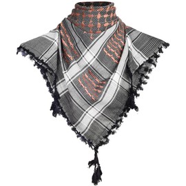 Micoop Large Size Premium Shemagh Scarf Arab Military Tactical Desert Scarf Wrap(48 by 48 inches) (Black Orange)