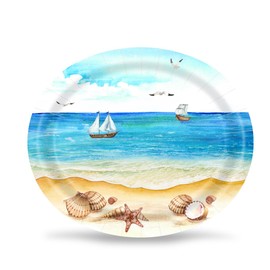 Aysimple 50 Count Nautical Beach Oval Paper Plates Platter 10" x 12" Disposable Sea Shells Ocean Serving Dish for Spa Party Baby Shower Summer Holiday Party Tableware Supplies Decor