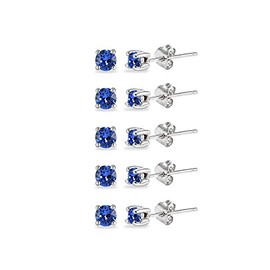 5-Pair Set Sterling Silver Nice Blue 3mm Round Stud Earrings Made with European Crystals
