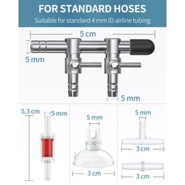 Pawfly 2-Way Aquarium Air Flow Control Lever Valve Manifold for Air Pumps Multi-port Distributor Splitter with 1 Non-return Check Valve T-shape & Straight Connectors and 4 Suction Cup Clips