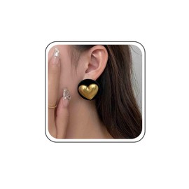 Xmsrn Vintage Flocking Coin Stud Earrings Gold Heart Love Earrings Black Flocking Coin Disc Earrings Round Flocking Coin Earrings for Women
