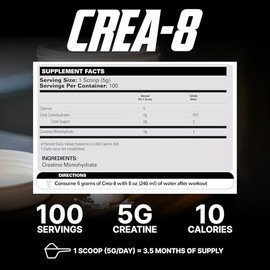 EHP Labs CREA-8 Polvo de monohidrato de creatina micronizado - Polvo de creatina sin sabor para el crecimiento muscular, mayor fuerza, mayor energía y