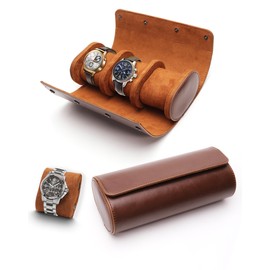 TINGSING Watch Travel Case with 3 Slots PU Leather Watch Roll for Men Watch Display Case with Removable Cushion Watch Holder Organizer for Watch Jewelry Mens Gift for Father's Day, Christmas