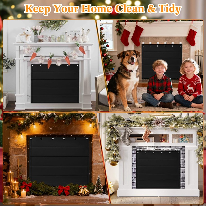 Fireplace Draft Cover - Draft Stopper Blanket with Hook &