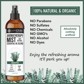 Shake, Mist & Enjoy - pureSCRUBS Premium Eucalyptus Aromatherapy Spray Mist for Room, Body, Linens, 100% Natural Essential Oils Plant Based Formula - 4oz