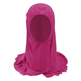 FakeFace Girls' Headscarf Kids Muslim Hijab Little Girl Muslim Scarf with Flowers Arabia Islamic Head Cap Clothing Scarf Summer Stretch Turban Face Veil Headwear, Flower Pink