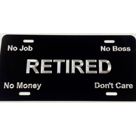 Engraved Retired Car Tag Diamond Etched Vanity License Plate Retirement Gift