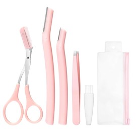 NTRUXZP Set of 4 Eyebrow Scissors Eyebrow Care Set Eyebrow Razor Stainless Steel Eyebrow Trimmer with Comb Tweezers Eyebrow Coil Brush Eyebrow Scissors for Men Women