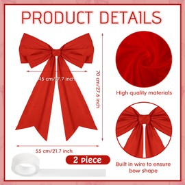 2 Pcs Large Retro Rust Red Coquette Bow for Backdrop 27.6x21.7'' Big Red Bows Room Wall Decor Giant Ribbon Tie Christmas Hanging Gift for Birthday Bachelorette Party Baby Shower Bridal Shower Wedding