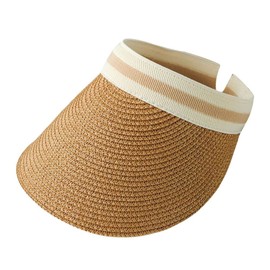 Women Straw Sun Visor Hat, Beach Hat Straw Cap, Female Outdoor Visor Beach Cap Brethable Empty Top Straw Cap Casual Shade Hat Khaki