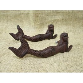Cast Iron Antique Style Durable Vintage 2 Nautical Mermaid Drawer Pull Door Handles Gate Rustic Beach House