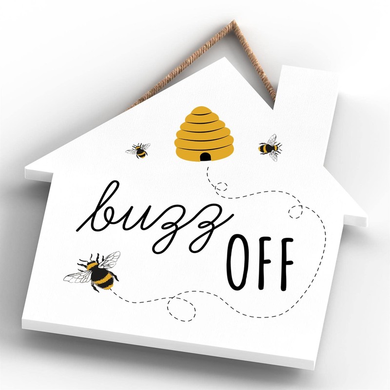 Global Designs Buzz Off Bee Themed Decorative Wooden House Shaped