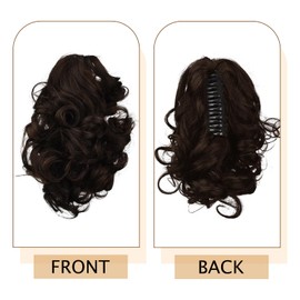 RICH BRIA Ponytail Extensions Real Human Hair Claw Clip in Pony Tails for Women Curly Ponytails Hair Extension 10 inch Medium Brown mix Dark Blonde