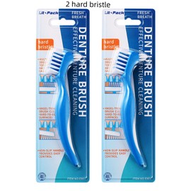 2 Pack Denture Clean Toothbrush for Denture Care Tool w/Multi Layered Ordinary or Hard Bristles Dual Ordinary or Hard Bristle for False Teeth Superb Total Cleaning (2 Hard Bristle Brush)