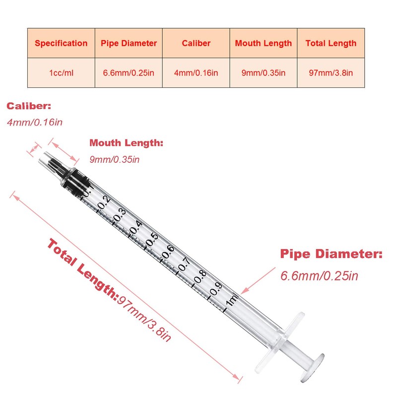 100pcs 1ml Plastic Syringes with caps for Scientific Labs Experiment