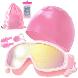 Anteojos de Natación,Kit de Natación 6 en 1,gafas de natación para adultos,Resistente al Agua, Sin Fugas, Antiniebla, Protección UV, Cómodo para adultos hombres mujeres adolescentes (rosa)