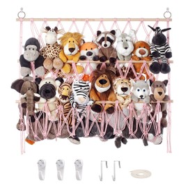 Stuffed Animal Net or Hammock Large Corner Storage for Plushies Stuffed Animals Zoo Wall Hanging Organizer Holder for Toy Hammock, Space-Saving Kids Nursery Decor (Pink)