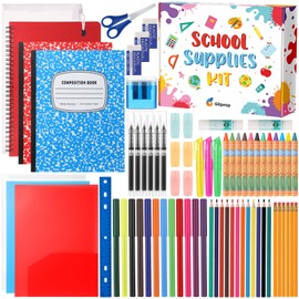 Gilprop 72 Pcs School Supplies Gift Box Set, Back to School Supplies Primary Middle College Bundle Essential Stuff Bulk Pen Notebook Colorful Stationery for Teacher Student Classroom
