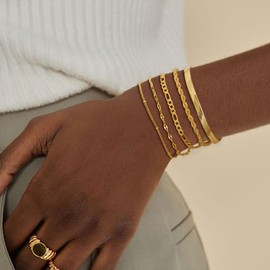 FUNEIA Women's Bracelet 14 Carat Gold-Plated Bracelets Set Charm Bracelet Women's Gold Waterproof Adjustable Golden Fashion Jewellery Bracelet Set for Women Teenager Girls Gift, Yellow Gold