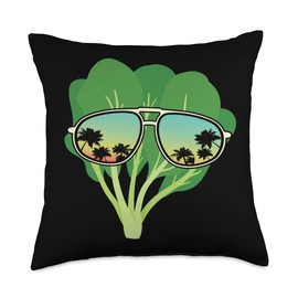 Great Spinach Design Vegetable Lover Funny Spinach with Sunglasses Outfit Love Healthy Food Throw Pillow, 18x18, Multicolor