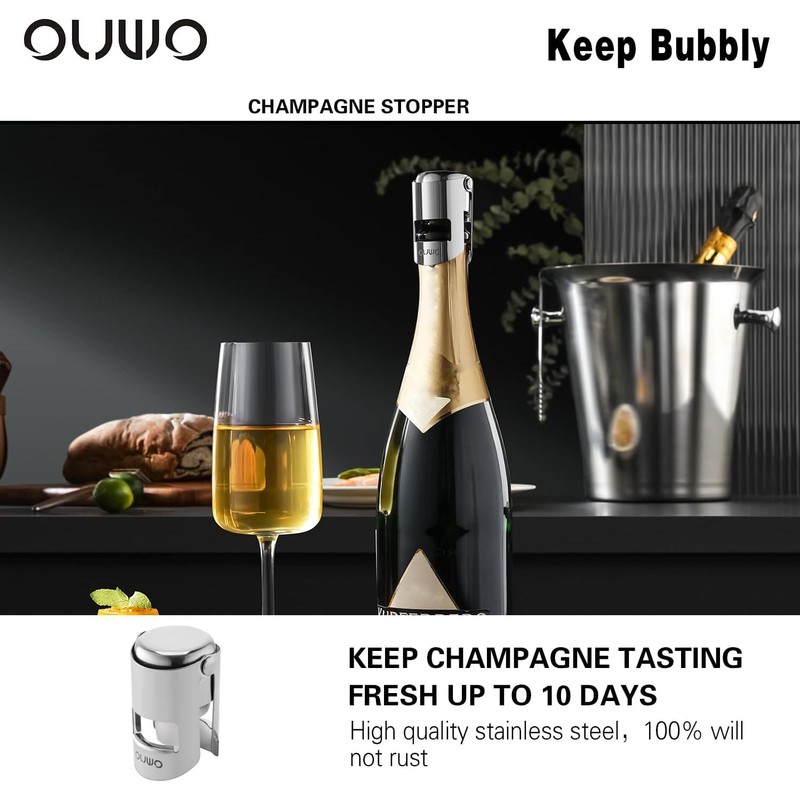 OUWO Champagne Stopper 6 Pack Stainless Steel Champagne Save with