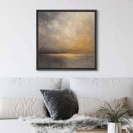 SIGNWIN Framed Canvas Print Wall Art Tranquil Sunrise Over Water Impressionist Landscape Illustrations Modern Art Decorative for Living Room, Bedroom, Office - 24"x24" BLACK