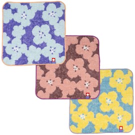 Nishio IBT-302-3P Imabari Towel Certified Hand Towel, Set of 3 Colors, Made in Japan, 100% Cotton, 7.9 inches (20 cm), Double-Sided Pile, Water Absorbent, Flower Pattern, Imabari Mini Towel