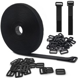 15 m Tape with 50 Buckles, Free Cutting Length Cable Ties 2 cm Wide, Reusable Cable Ties Black Tape for Home Office, Office and Garden