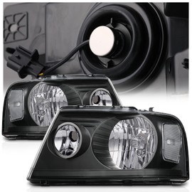 M-AUTO Headlight Assembly with 2 Pre-assembled 6000K LED Bulbs Compatible with 2004-2008 Ford F-150, 06-08 Mark LT, Headlamps w/Black Housing Clear Lens Clear Corner