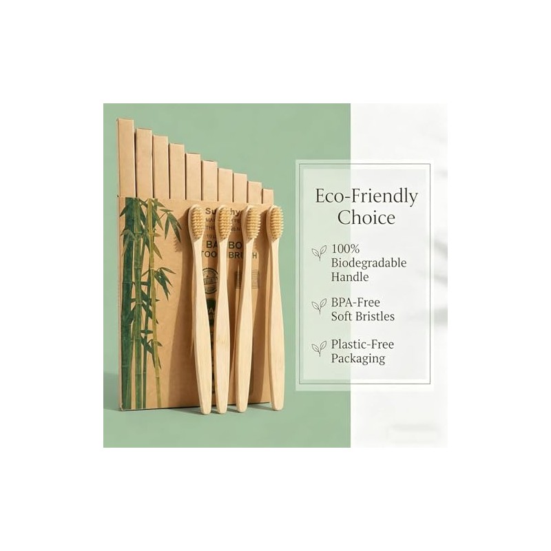 Paquete Cepillos Dientes Bambú Biodegradables Beige