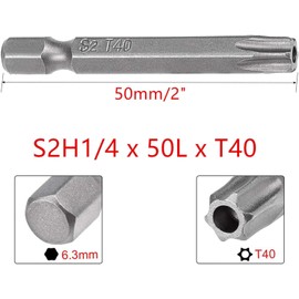 XMHF 10 Piece 50mm Long 1/4 Inch Hex Shank T40 Torx Head Magnetic Screw Driver Bit Set Security Tamper Proof Star 6 Point Screwdriver Kit Tools