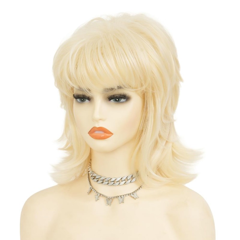 Salaibs Blonde Layered Wig for Women 70s Curly Shoulder Length