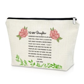 To My Daughter from Mom Makeup Bag Birthday Gifts for Daughter Adult from Mom College Graduation Gifts for Daughter Cosmetic Bag Gifts from Mother to Daughter on Wedding Day Travel Toiletry Bag