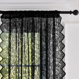 Draphelle 2 Panels Vintage Lace Curtains Black 54x84 inches(2 Panels), Romantic Semi Sheer Floral Lacy Curtains for Living Room, Elegant Window Drapes for Bedroom