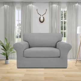 Easy-Going 2 Pieces Stretch Oversized Chair Couch Cover Sofa Cover for Dogs Sofa Slipcover for Separate Cushion Couch Jacquard Fabric Elastic Furniture Protector for Pets (Light Gray, Oversized Chair)