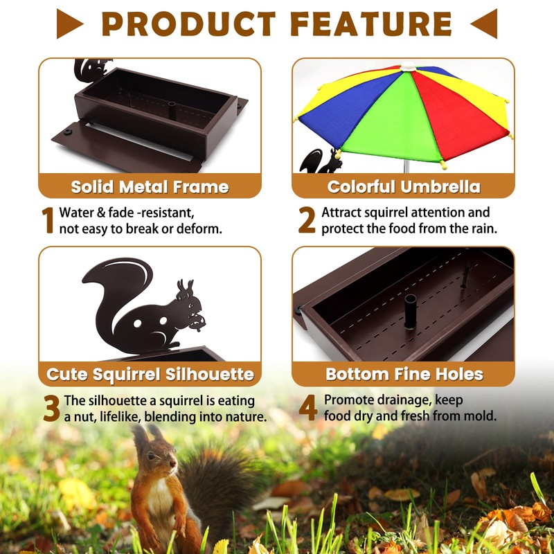 Squirrel Feeder with Umbrella, Metal Squirrel Feeders for Outside with