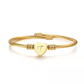 ShopINess Gold Heart Bracelet with Name Initial, Stainless Steel