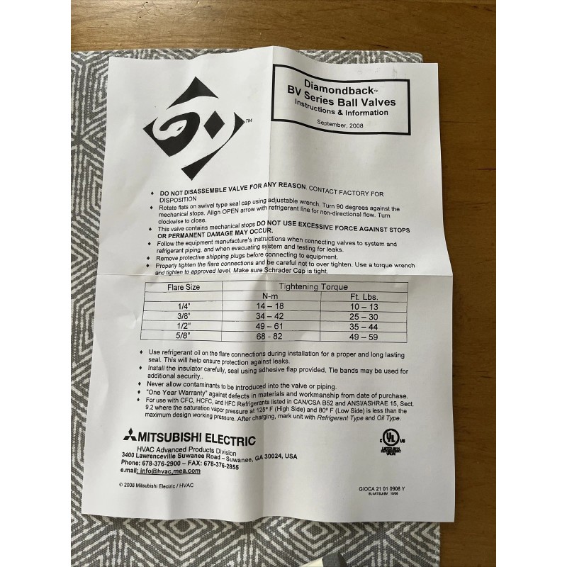 Mitsubishi Diamondback BV Series Ball Valve D. P. 700 PSIG