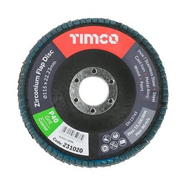 TIMCO Flap Disc Zirconium Type 29 Conical P40 Grit - 115 x 22.23
