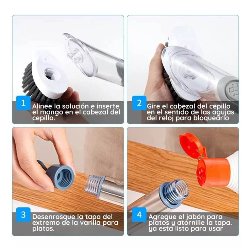 Veraly Set Cepillo Base Soporte 4 Puntas Limpieza Profunda Hogar