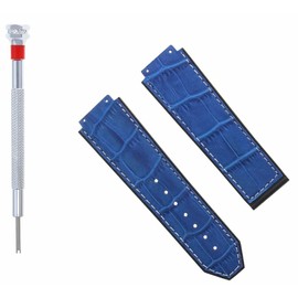 Ewatchparts 24mm Leather Watch Band Strap Rubber Compatible With Hublot Bang Clasp Includes 4 Screws and Screw Driver