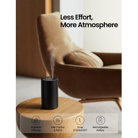 Waterless Essential Oil Diffuser, Rechargeable Scent Diffusers with 3 Mist Levels & Timers, Portable Aromatherapy Diffuser for Home Car Room Studio Office, Black Metal