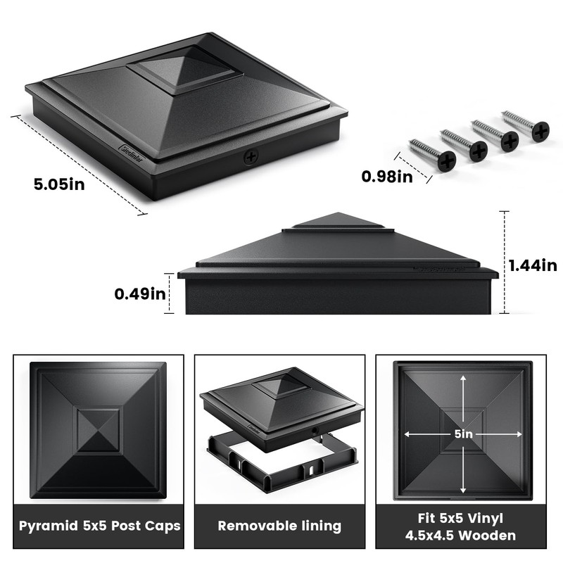SIEDiNLAR 5x5 Pyramid Post Caps Outdoor Waterproof 5X5 Post Cover,