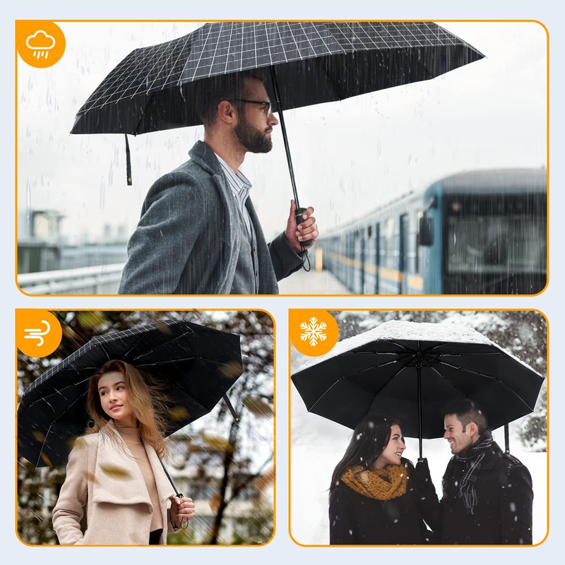 TechRise Umbrella Windproof Travel Umbrella: 10 Ribs Automatic Compact Strong
