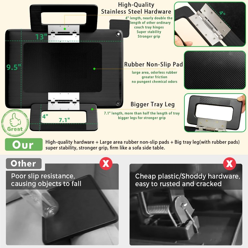 Smatdecis Couch Arm Tray Table Sofa Arm Clip, Armrest Tray